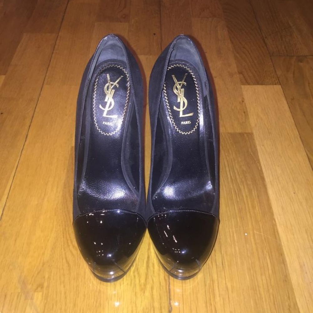 Black Tribute Ysl Tribtoo Patent Cap-toe Pumps